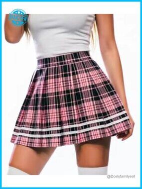 Pleated Mini Skirt High Waisted A-Line School Uniform Cheer Skirt